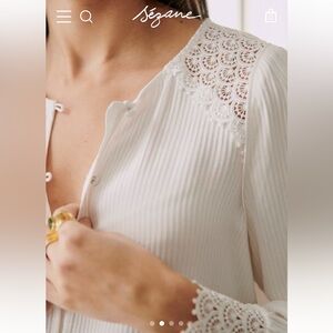 Sezane Clem Shirt, Excellent condition, feminine button down top, lace detail